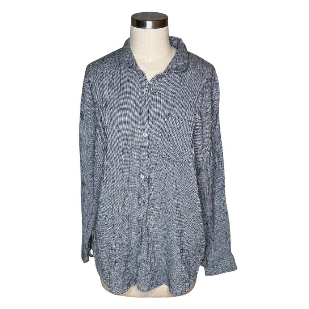 HATCH Boyfriend Shirt Button‎ Down Micro Plaid Cotton Women's Size 2 Medium